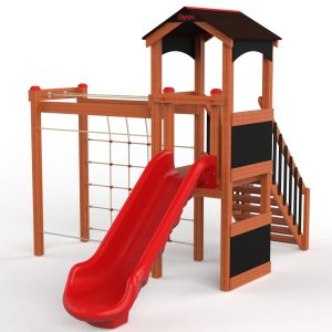 Lyra Earth Nature équipement de jeux en bois, vue avant avec toboggan