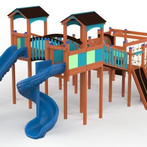 Structure de jeux en bois Pirate Star Explorer, vue avant de trois quarts