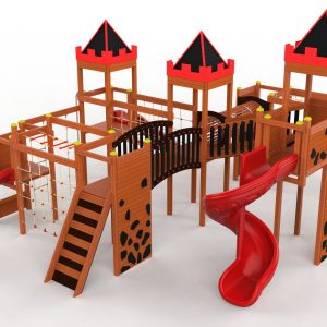 Space Ship Chateau aire de jeux en bois, vue de face