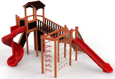 Thunder Earth Nature équipement de jeux en bois, vue avant avec toboggan
