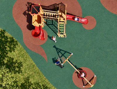 Vue aérienne de l’aire de jeux en bois et des balançoires — Elysee
